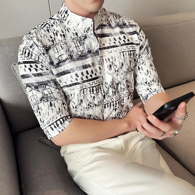 Men Casual Printed Short Sleeve Shirt Summer Stylish And Elegant Top 250808