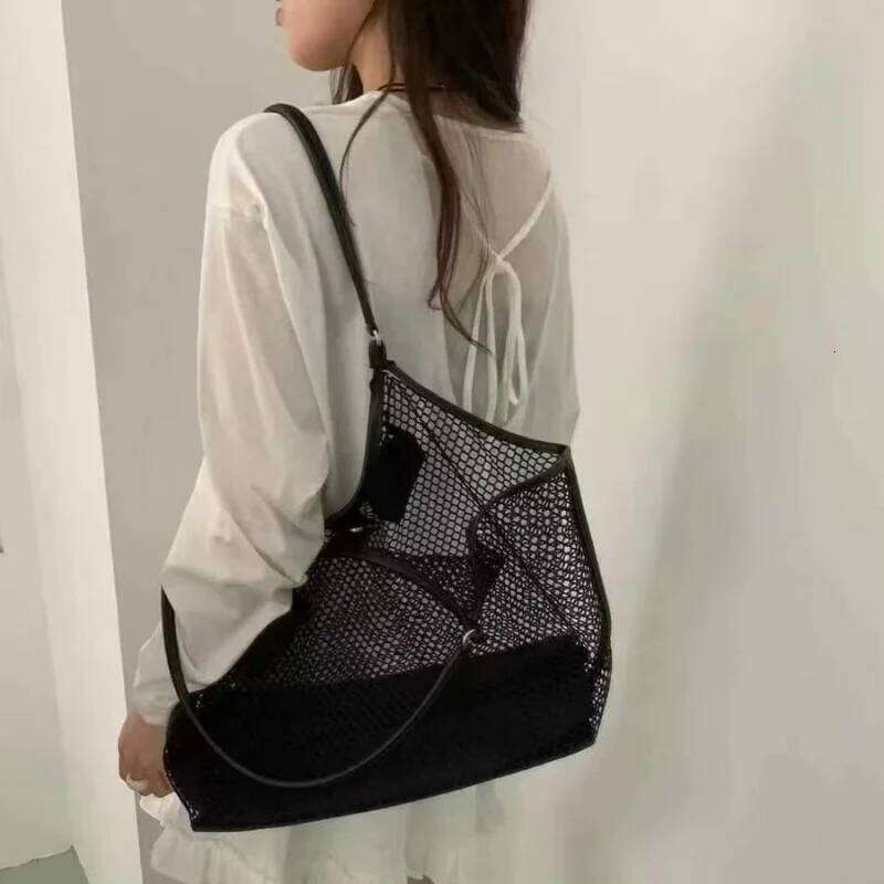 Beach Women's Shoulder Tote Bag, Large Capacity Foldable Mesh Swim Bag With Inside Pocket