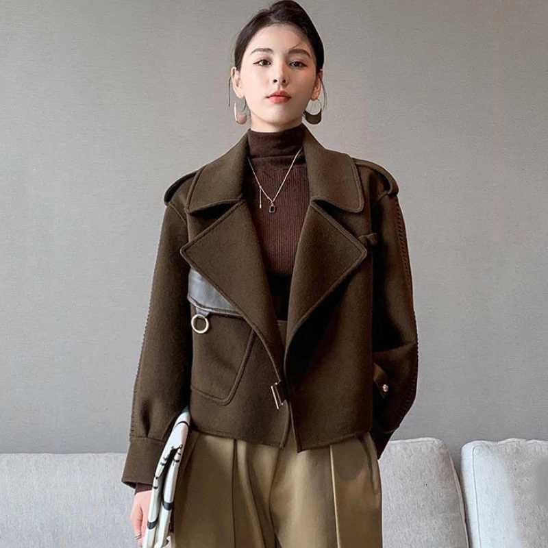 Korean Womens Autumn and Winter Woolen Harajuku Coat Womens Fashion Loose All-match Temperament Coat 2021 New Coat JU3368 Z250813