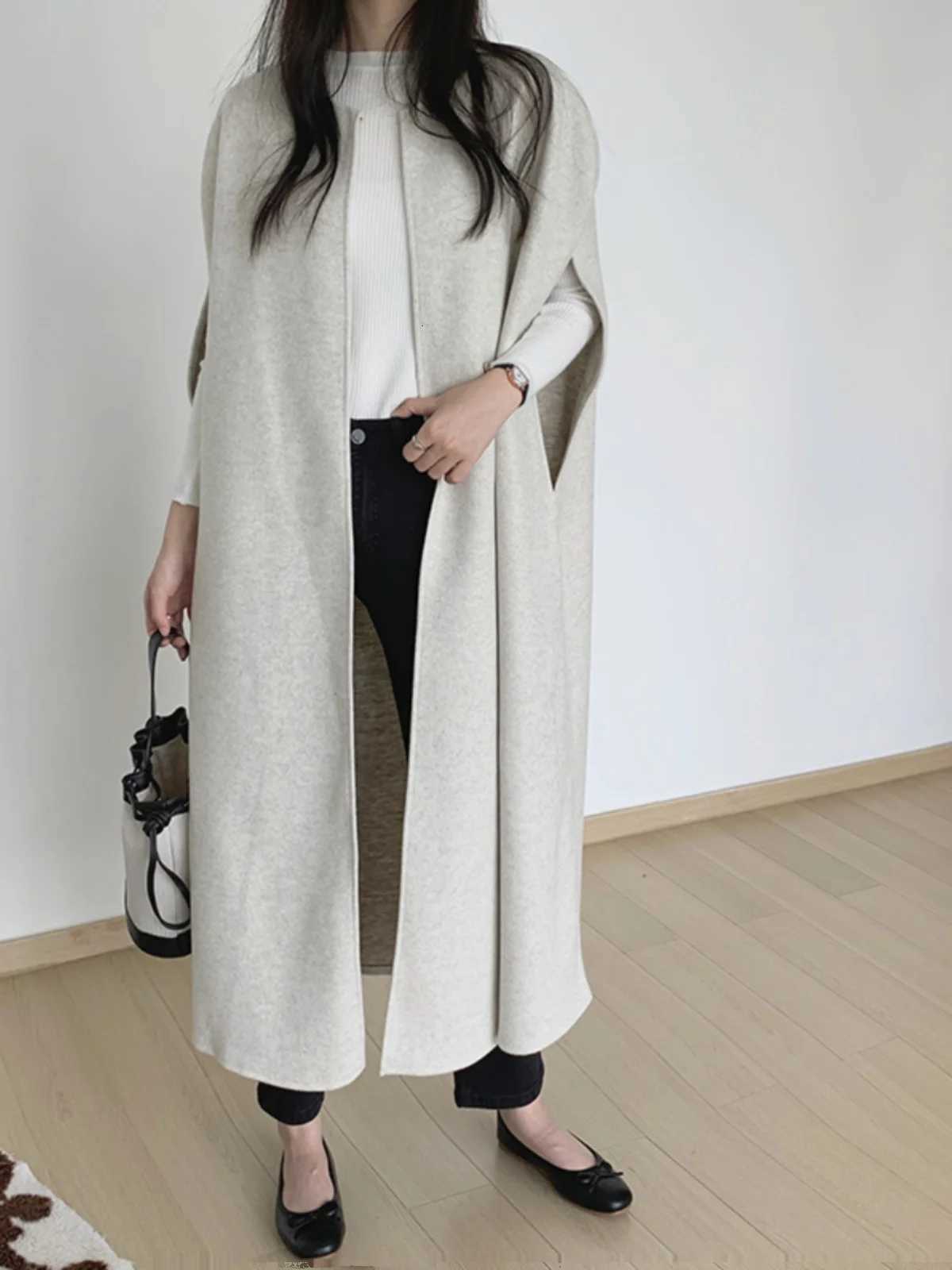 Loose Woolen Vest Jacket Mid-Length Open-Ba Design Sensation Autumn Small Size Japanese Style Womens Fashion Coat Z250813