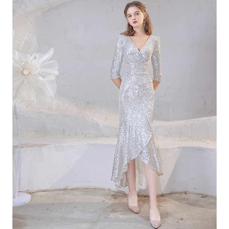 Siery evening 2025 new deep v fishtail temperament celebrity birthday party host Women's dress