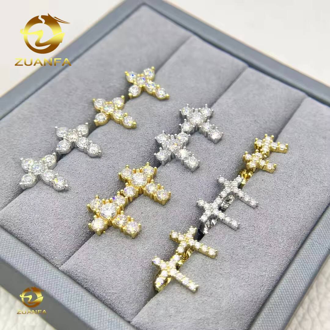 925 Silver Cross Style Earrings VVS Silicon Stone Iced Out Stud Earrings Special Law Tester Premium Jewelry