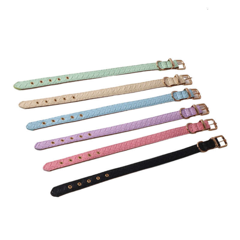 Jinjite New Pet PU Macaron Woven Pattern Fashionable Exquisite Leather Dog Collar