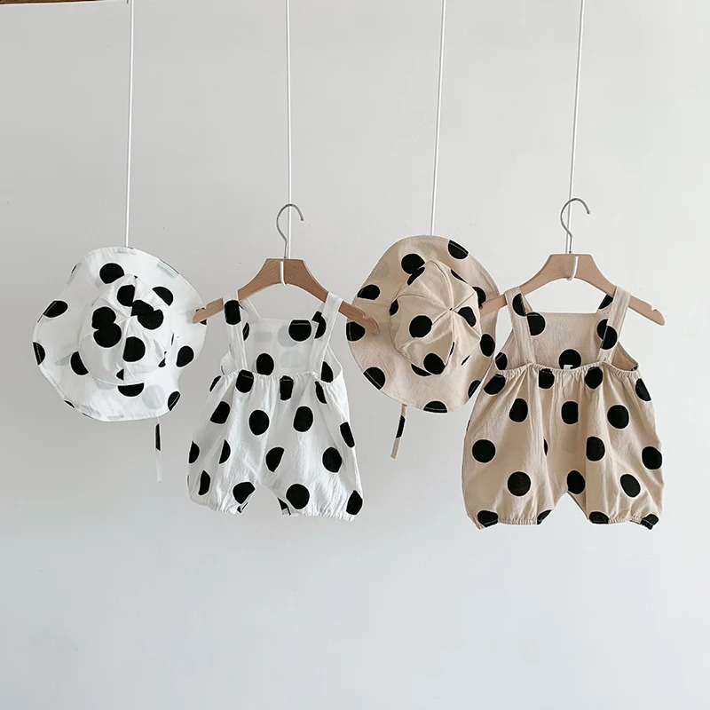 MILANCEL Summer Baby Rompers Toddler Dot Overalls Infant Girls Clothes With Hat Boys Jumpsuit 250812