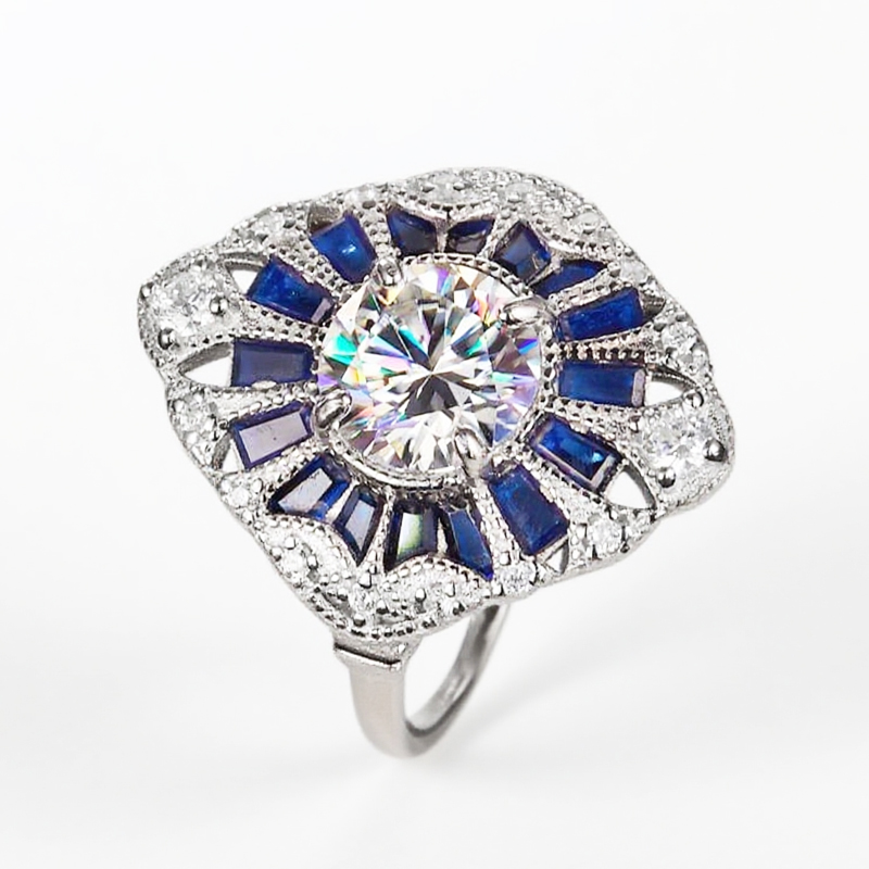 MT MT 2CT Moissanite Anniversary Ring 925 Sterling Silver Blue Sapphire 5A Cz Transparent Blue Spinel Gem Engagement Ring, Men's Women's Cou