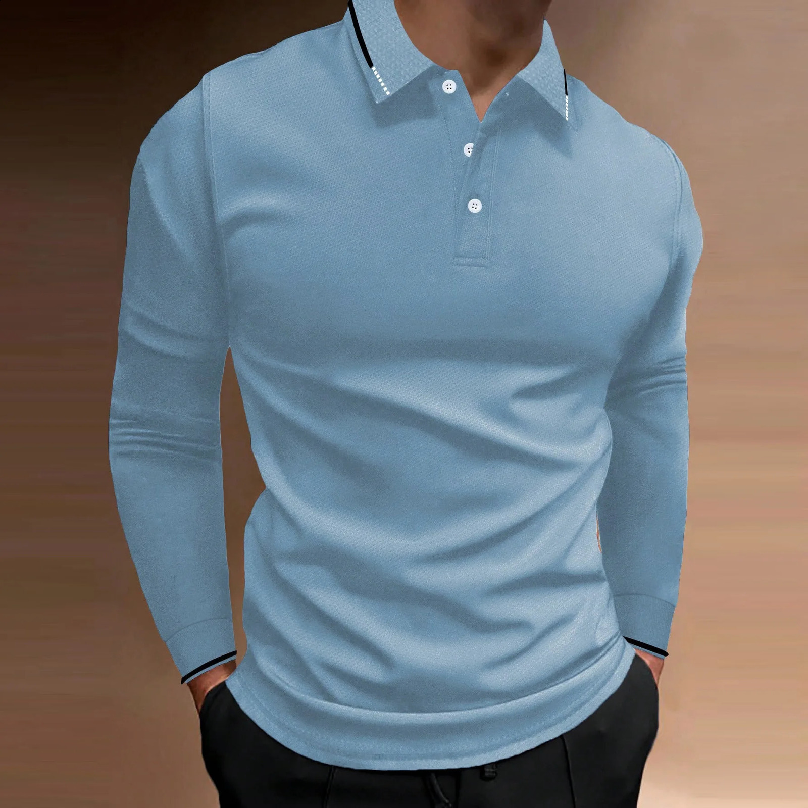 Autumn Mens Sports Fitness Casual Collar Long Sleeve Polo 250811