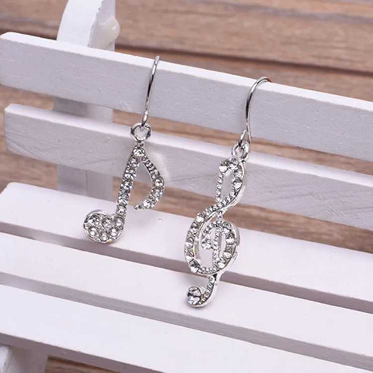 Asymmetric Personality Trendy Music Notes Ear Hook Crystal Silver Color Rhinestone Earring Women Accessory Lady Dangle Earrings Y250812