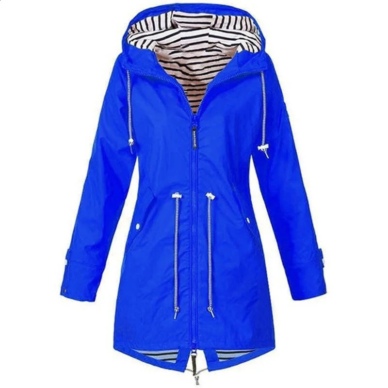 Womens Waterproof Raincoat Casual Basic Outdoors Trench Lightweight Drawstring Jackets Hiking Clothes for Women 250811