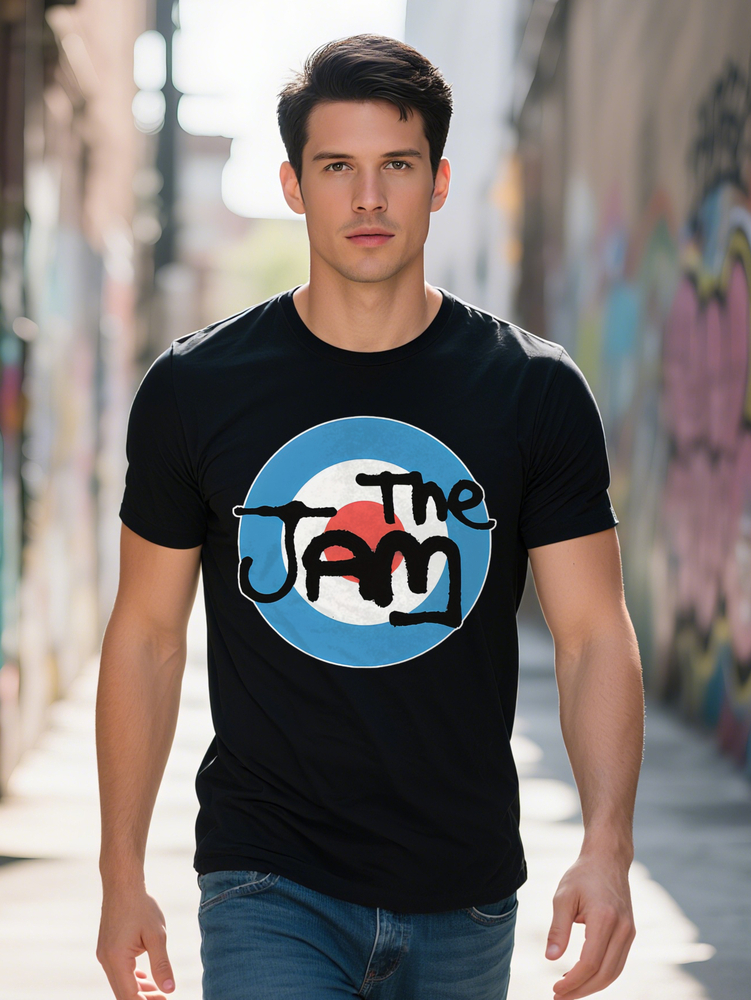 Tee Black Men's Casual Round Neck T-Shirt Bold THE JAM Graphic Summer Essential Everyday Tshirt Retro Print 2c75f