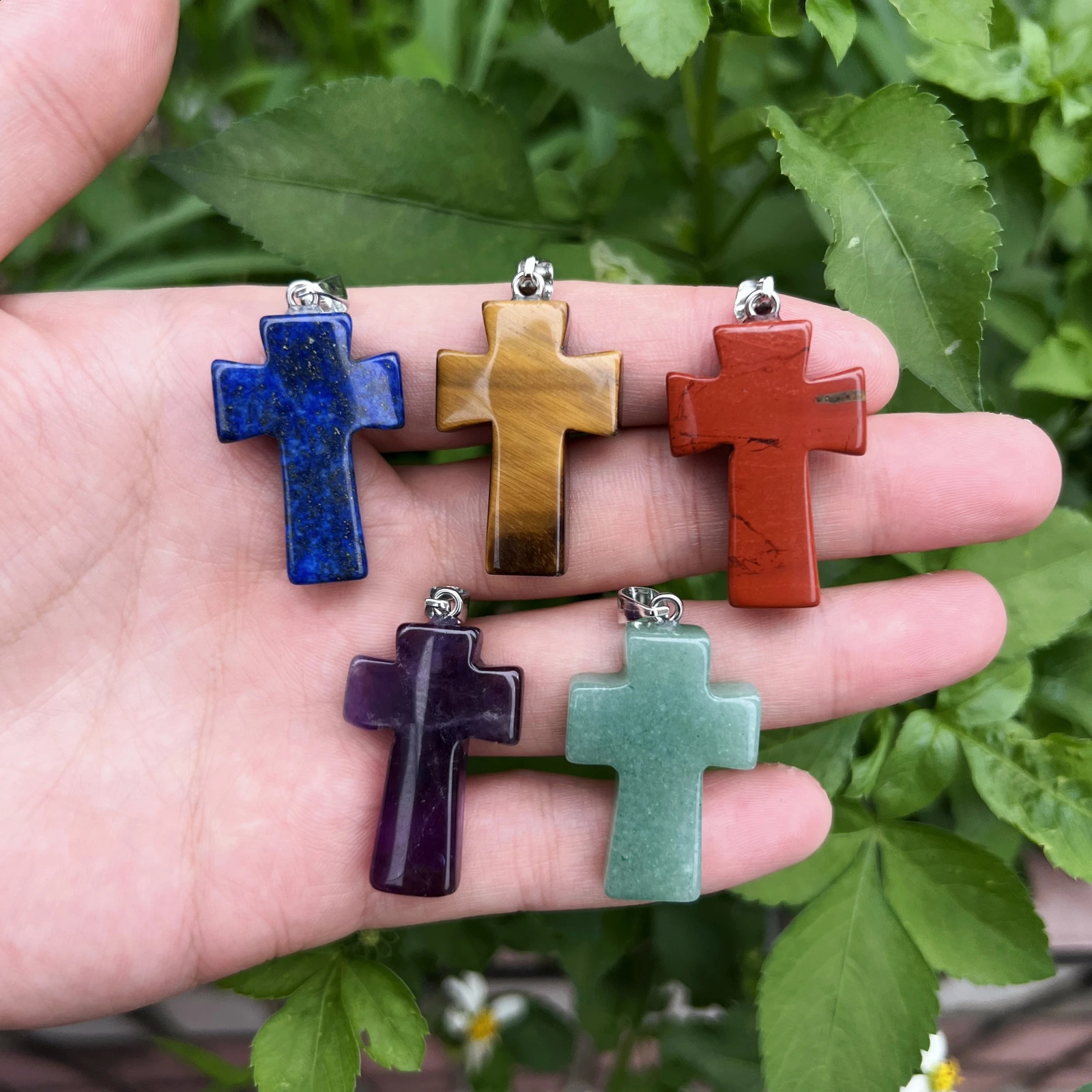 20PCS Wholesale Natural Stone Crystal Quartz Agates Cross Pendant For DIY Jewelry Making 250807