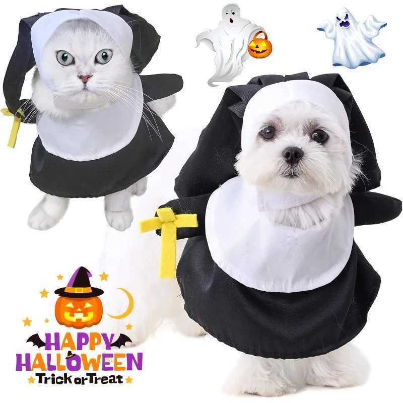 Cat Halloween Nun Costume Funny Pet Nun Costume with Hat Breathable Warm Pet Cosplay Holiday Dog Cat Adjustable Dress Up Uniform XJ250813