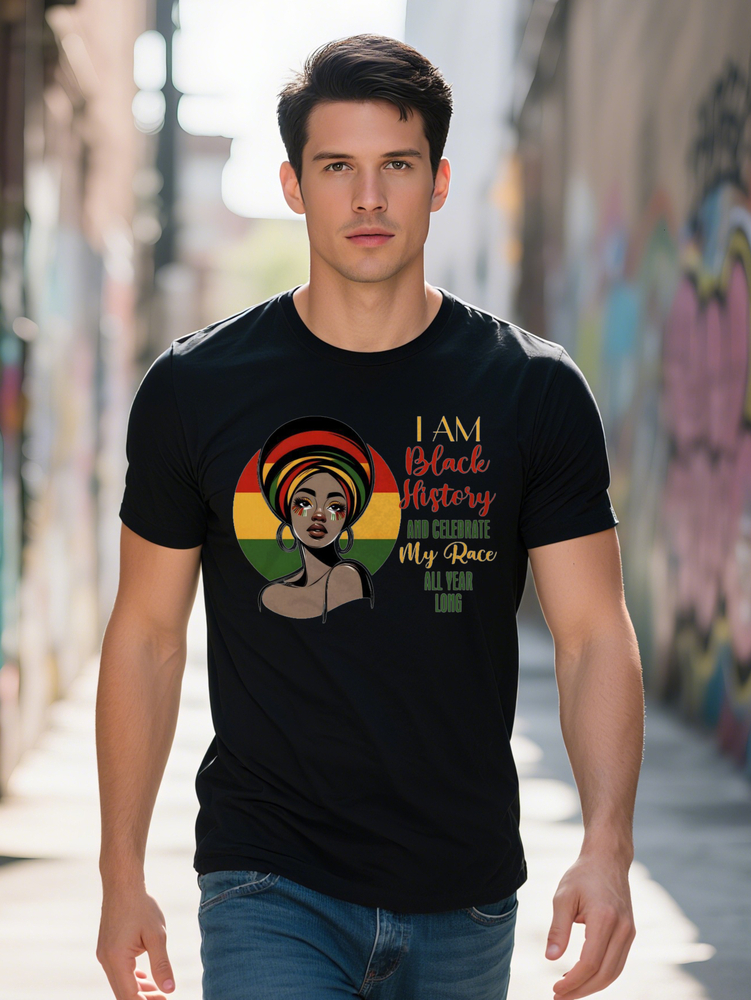 Men s Crew Neck T Shirt with I AM BLACK HISTORY MY Race Graphic Print Short Sleeve Black Blend for Summer Bold e3f16