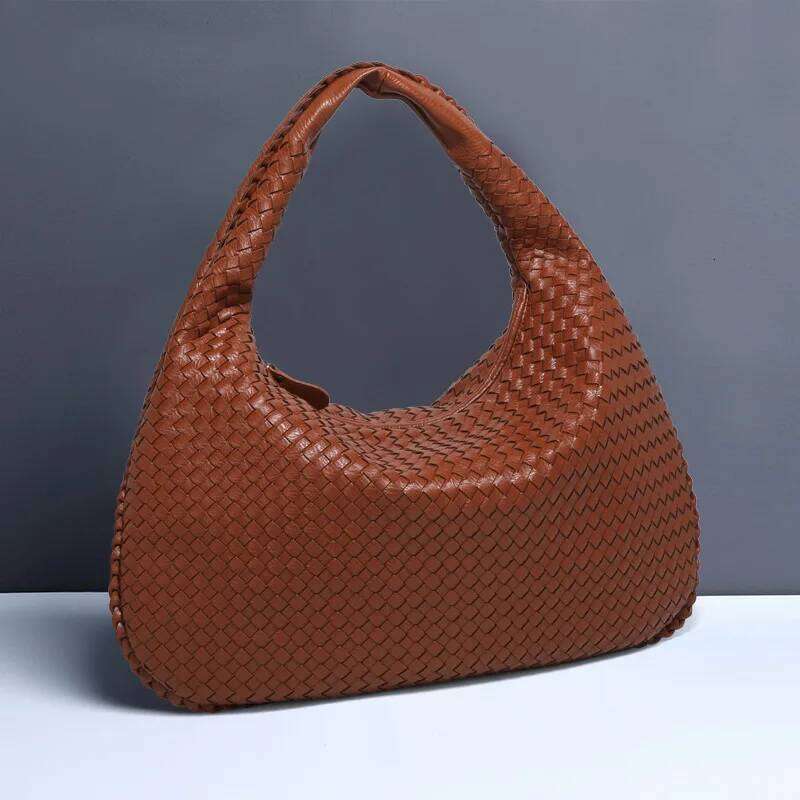 Free shipping designer bags New Vegan Leather Hobo Bag Handmade Woven Casual Female Half Moon Handbag Big Capacity Patchwork Zipper Women Tote Shoulde