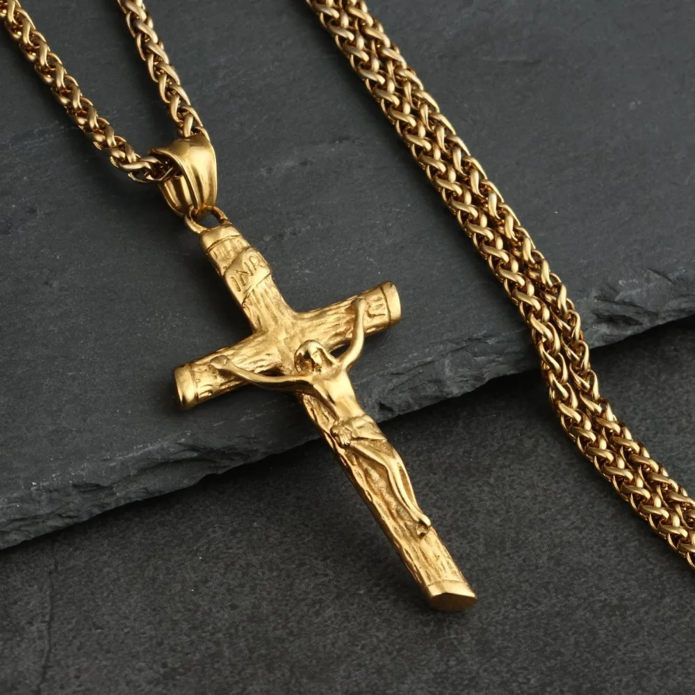 Diyalo Stainless Steel Crucifix Jesus Cross Pendant Necklace CSPB Exorcism St. Benedict Cross Necklace for Men Catholic Jewelry 250807