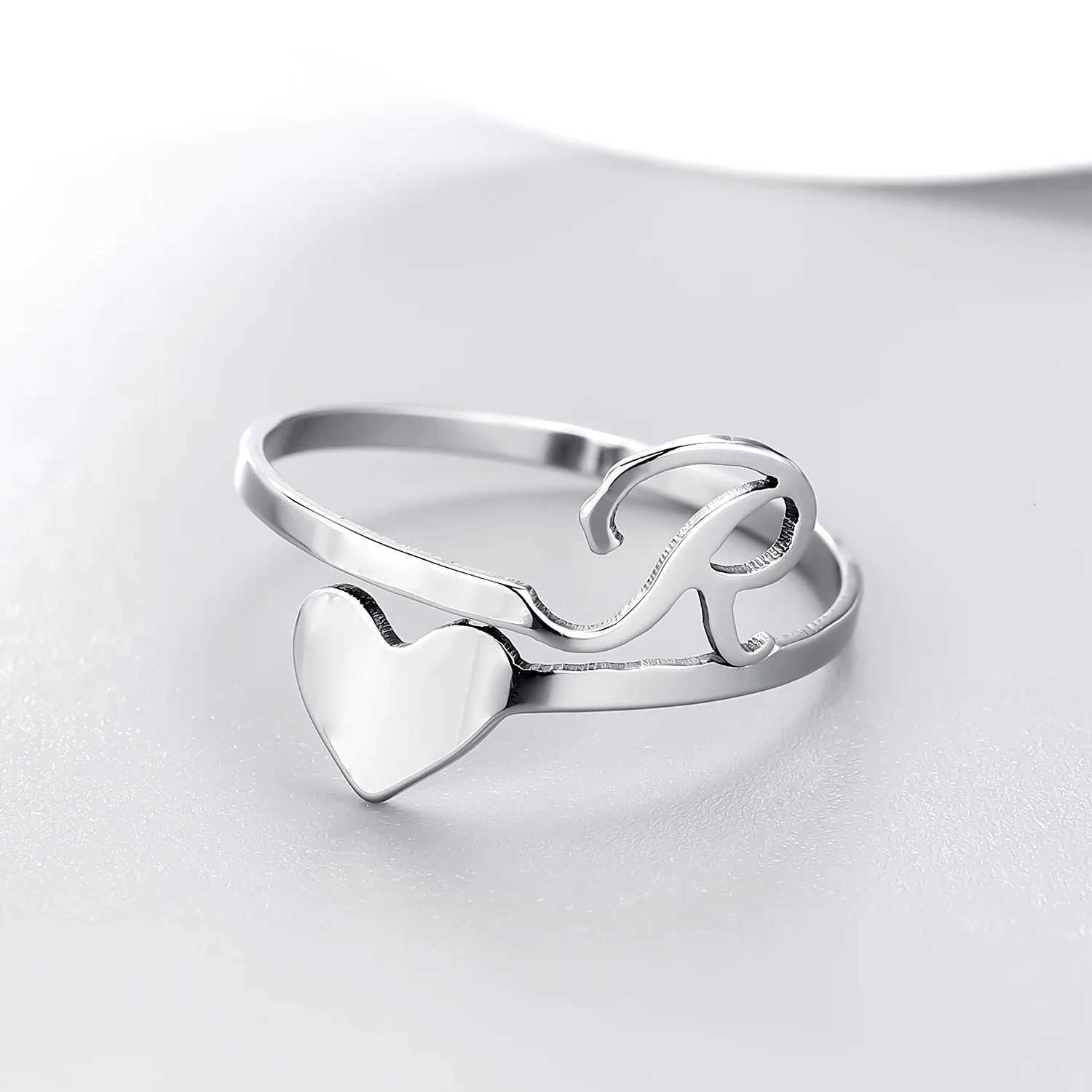 Fashion Silver Color 26 Letter Love Heart Rings Stainless Steel Open Ring for Women Men Couple Initial Name Finger Jewelry Gifts W250812