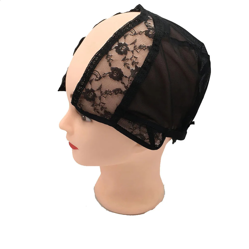 U Part Wig Cap Black Hairnet Wig Caps For Making Lace Wigs Weaving Cap With Adjustable Strap Wig Making Tools 250812