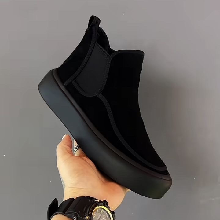 Autumn men's abrasive leather high help a foot turned fur casual boots