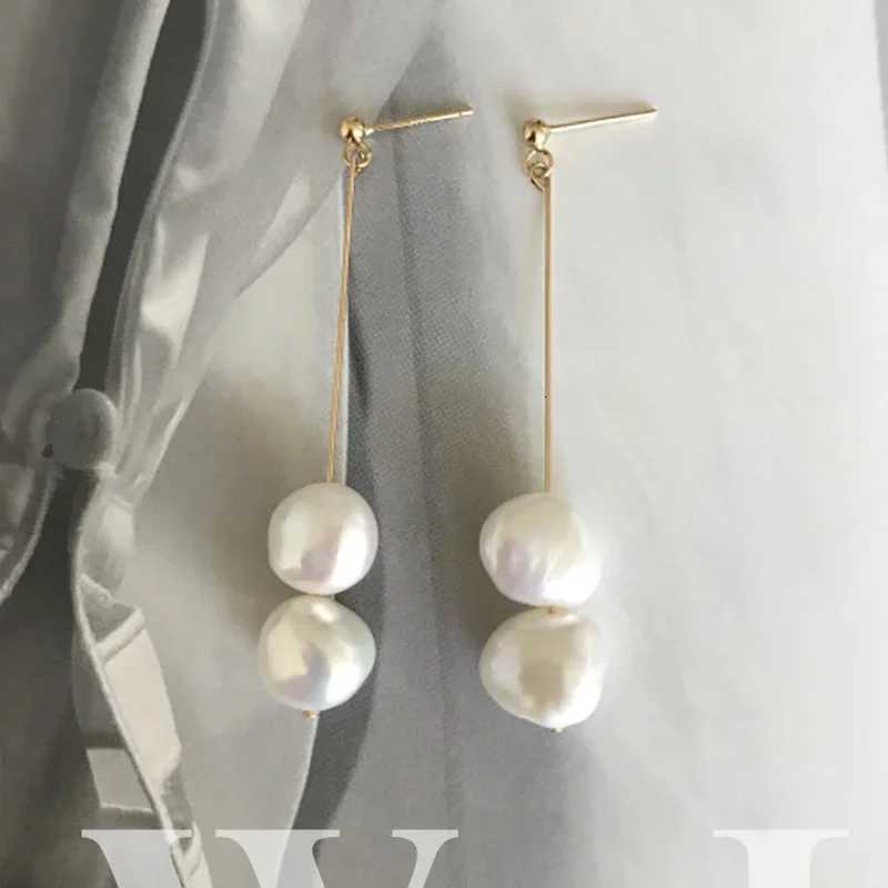 Minar Delicate Genuine Freshwater Pearl Earring for Women Gold Color Metal Baroque Pearls Long Drop Earrings Elegant Oorbellen Y250812