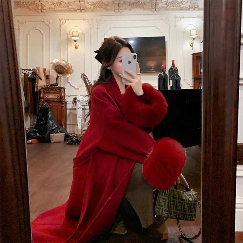 Cashmere Coat Double-sided Woolen Jacket Women Removable Cuffs Fur Jacket Winter Temperament Short and Long Real Wool Coat Z250813