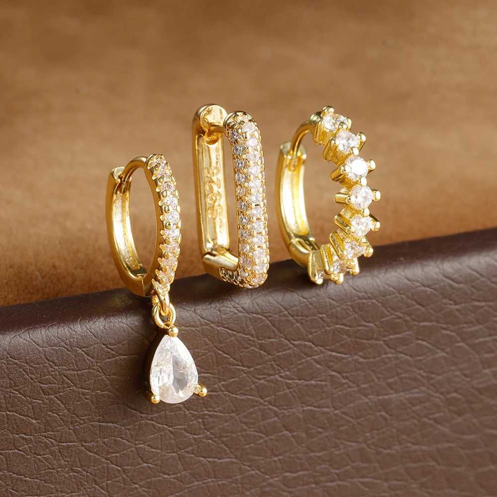 10 Styles New Stainless Steel Piercing Earrings Set for Women Geometry Colorful Zircon Huggie Hoop Earring Aesthetic Jewelry Y250812