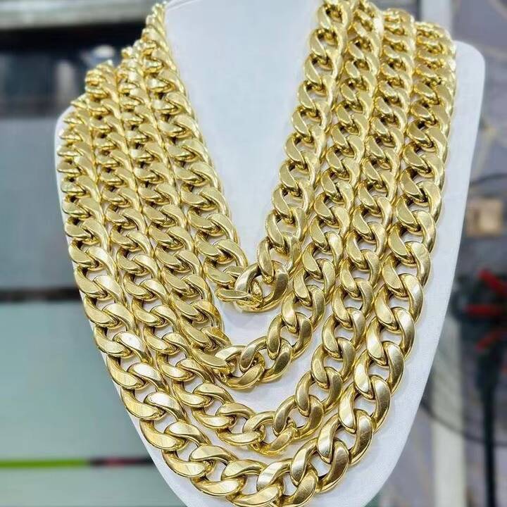 12MM Cuban Chain Plain Miami Hip Hop Men Chains Solid 925 Sterling Silver Gold Plated Cuban Link Chain