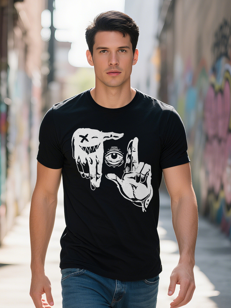 Men S Casual T Shirt with Unique Black White Graphic Print Perfect Gift for Him Versatile Round Neck Tee