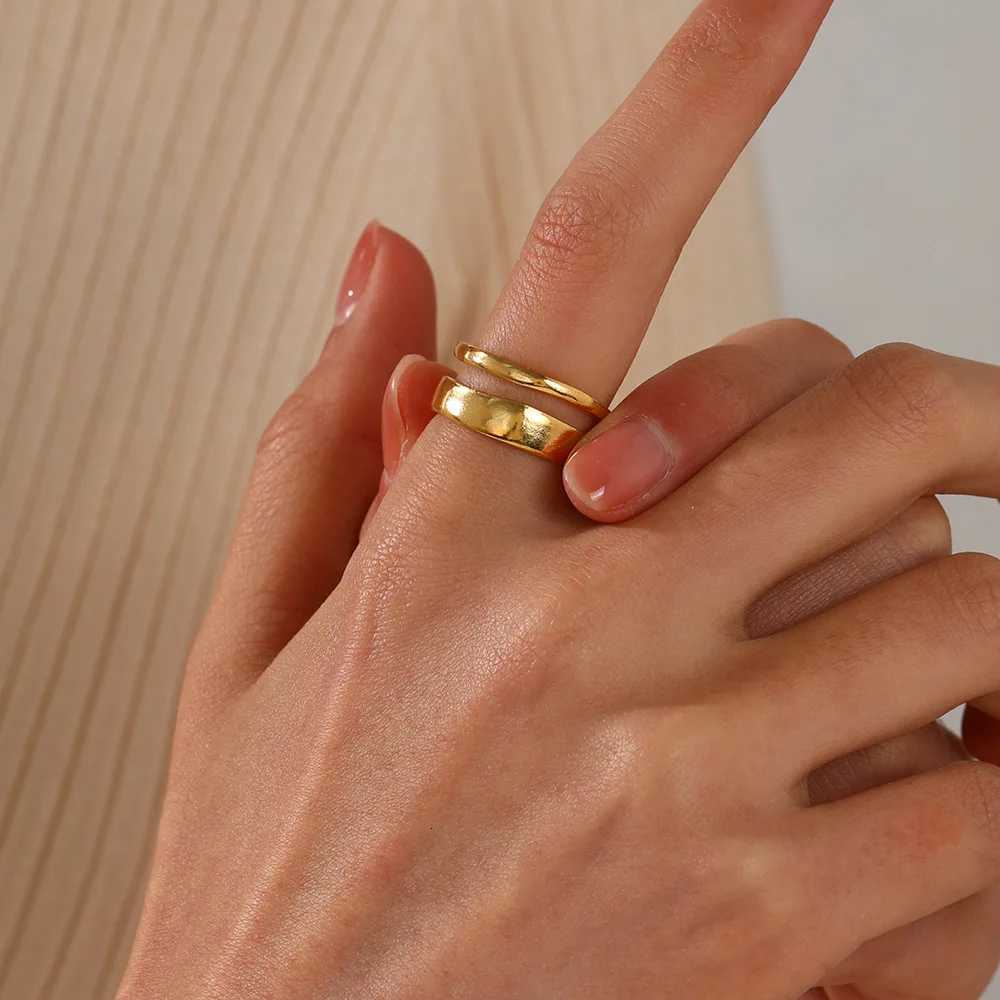 Stainless Steel Irregular Geometric Open Rings for Women Gold Color Texture Couple Wedding Ring Trendy Elegant Aesthetic Jewelry W250812