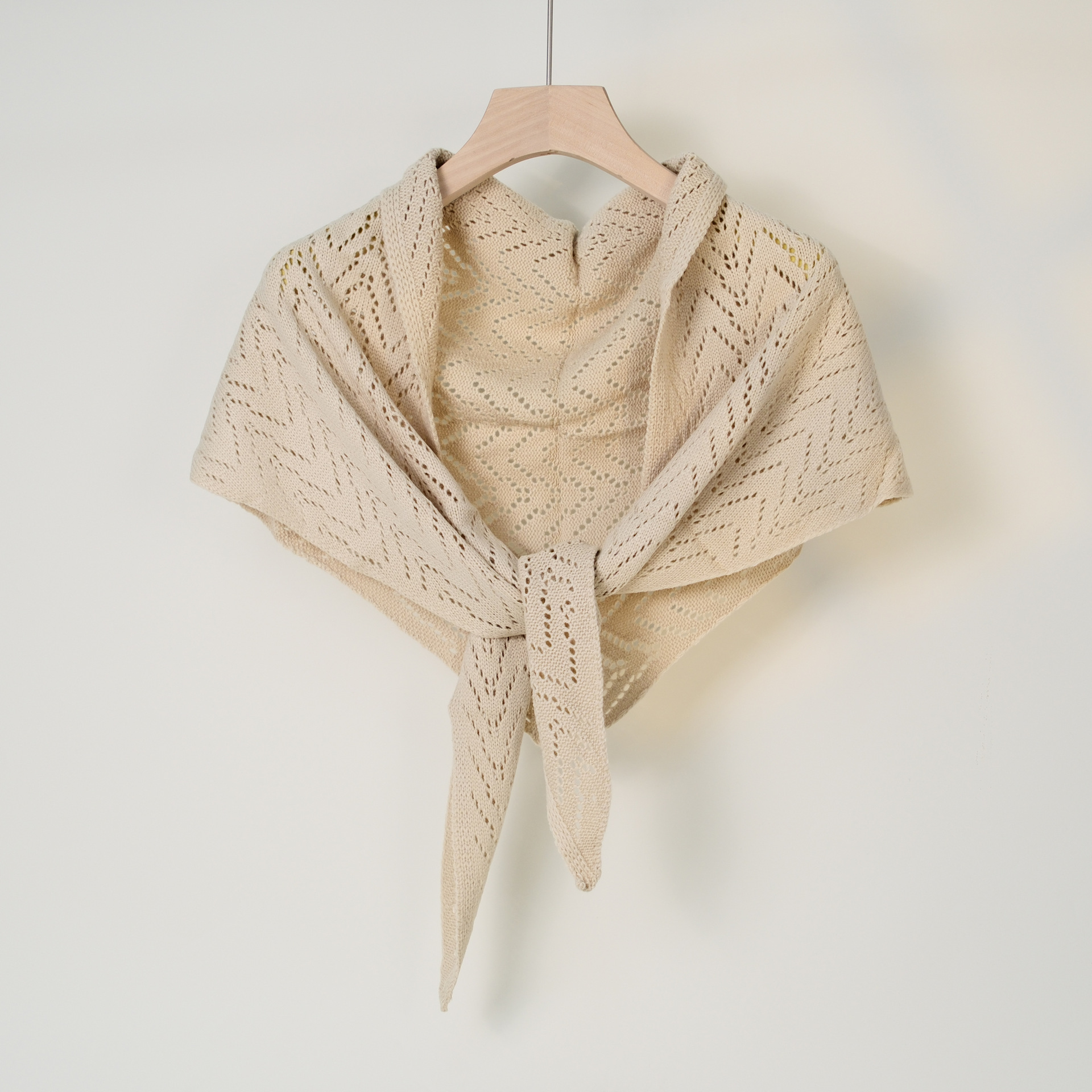 K1652 Solid color knitted hollow triangle scarf shawl air-conditioned room office windproof outer scarf neck scarf dual-purpose wrap headscarf