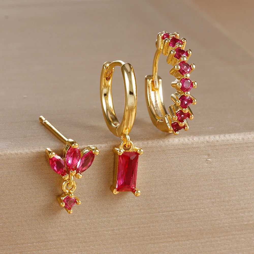 10 Styles New Stainless Steel Piercing Earrings Set for Women Geometry Colorful Zircon Huggie Hoop Earring Aesthetic Jewelry Y250812