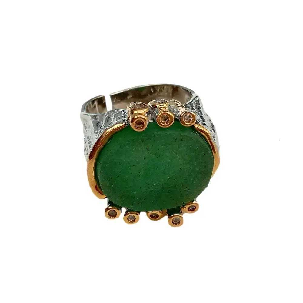 18x20mm Natural Green Fluorite Rough Real Stone Ring Gold Plated Adjustable Rings W250812