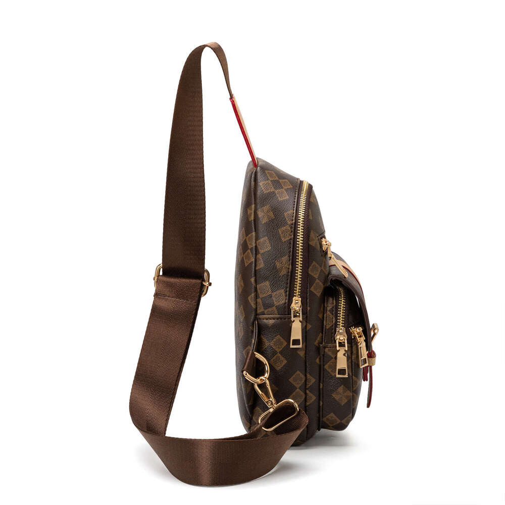 Lacel Urwebin Womens shoulder bag Green Checkered Pattern Sling Bag Multi - Pocket Large Capacity Adjustable Strap Stylish Chest Bag for Daily Travel 