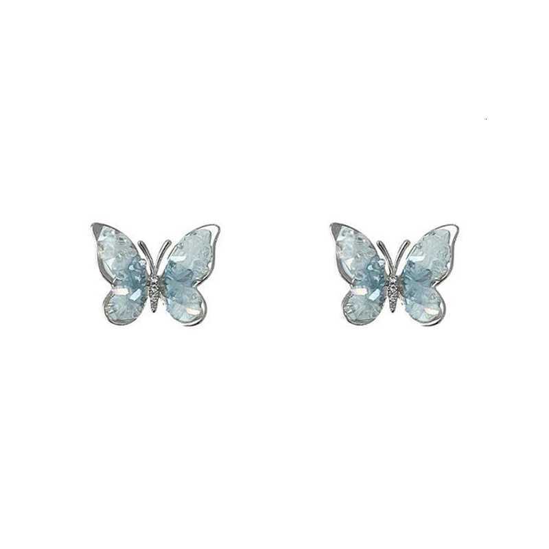 FTCY Blue Gradient Crystal Butterfly Earrings for Women Korean Elegant Flower Earrings Luxury Wedding Party Jewelry Gift Y250812