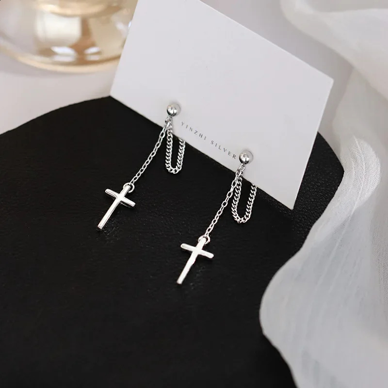 Punk Silver Color Cross Drop Earrings for Women Men Gothic Hip Hop Long Tassel Hanging Earring Jewelry Gift Bijoux 250812