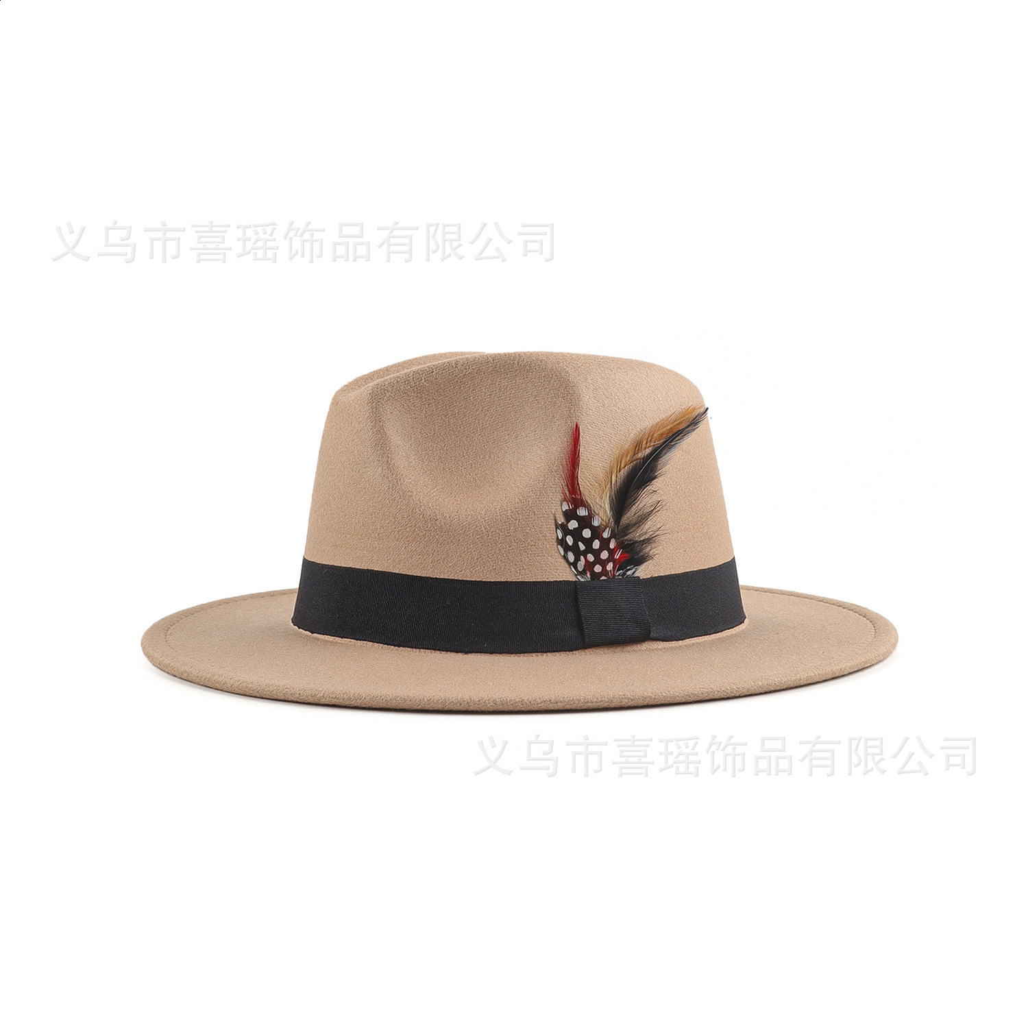 Vintage felt hat fedora pearl heart bow feather accessories mens hat wide brim hat wholesale 241011