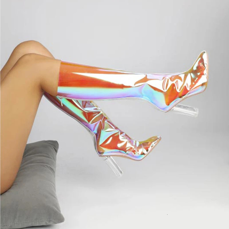 Arden Furtado Summer Mixed Colors Crystal heel Short boots Transparent PVC Patchwork Back zipper Super high heel Cool boots 250812