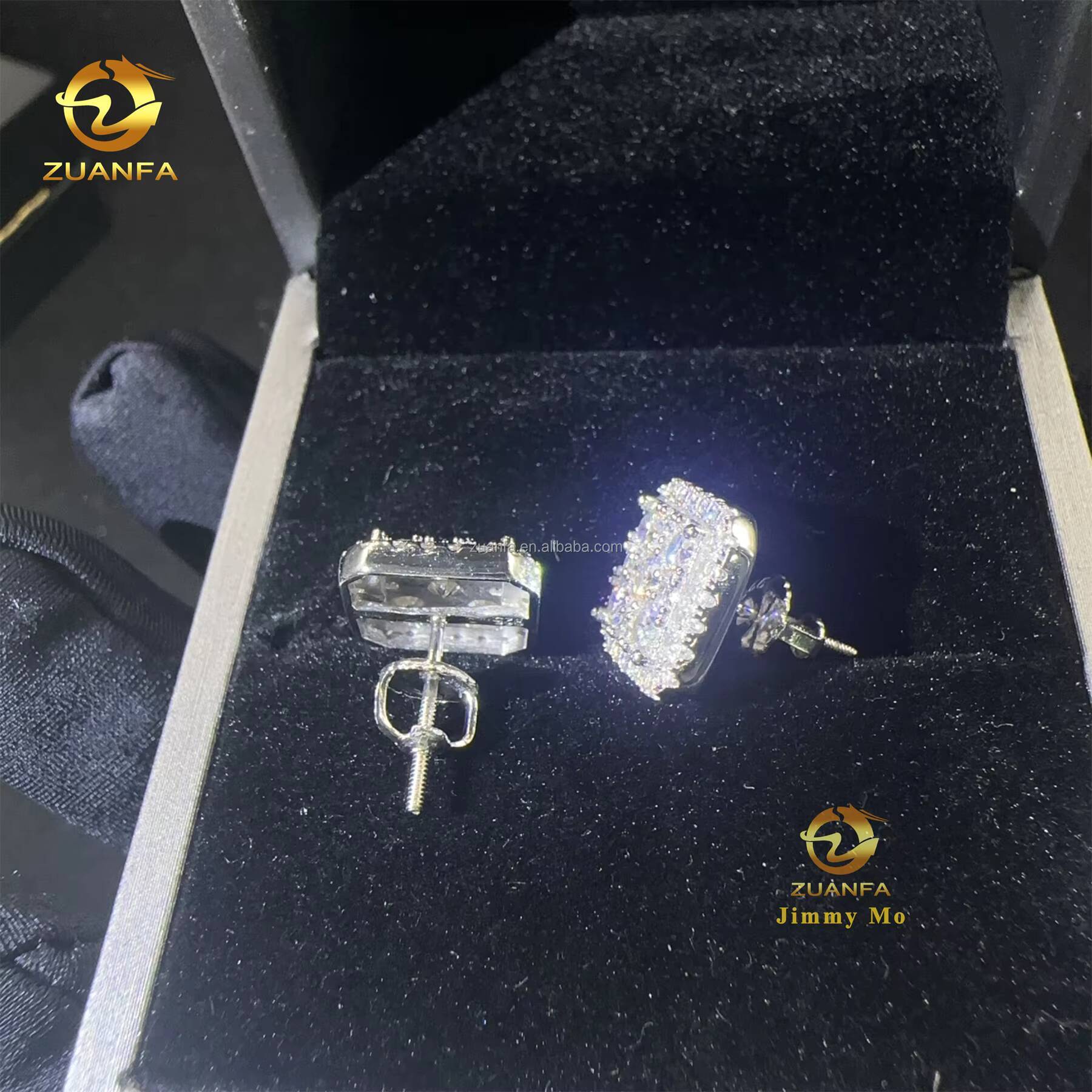 925 Sterling Silver VVS1 Sand Stone Stud Earrings for Men with Water Drop Transport Trend Pass Tester Iced Out Hip Hop
