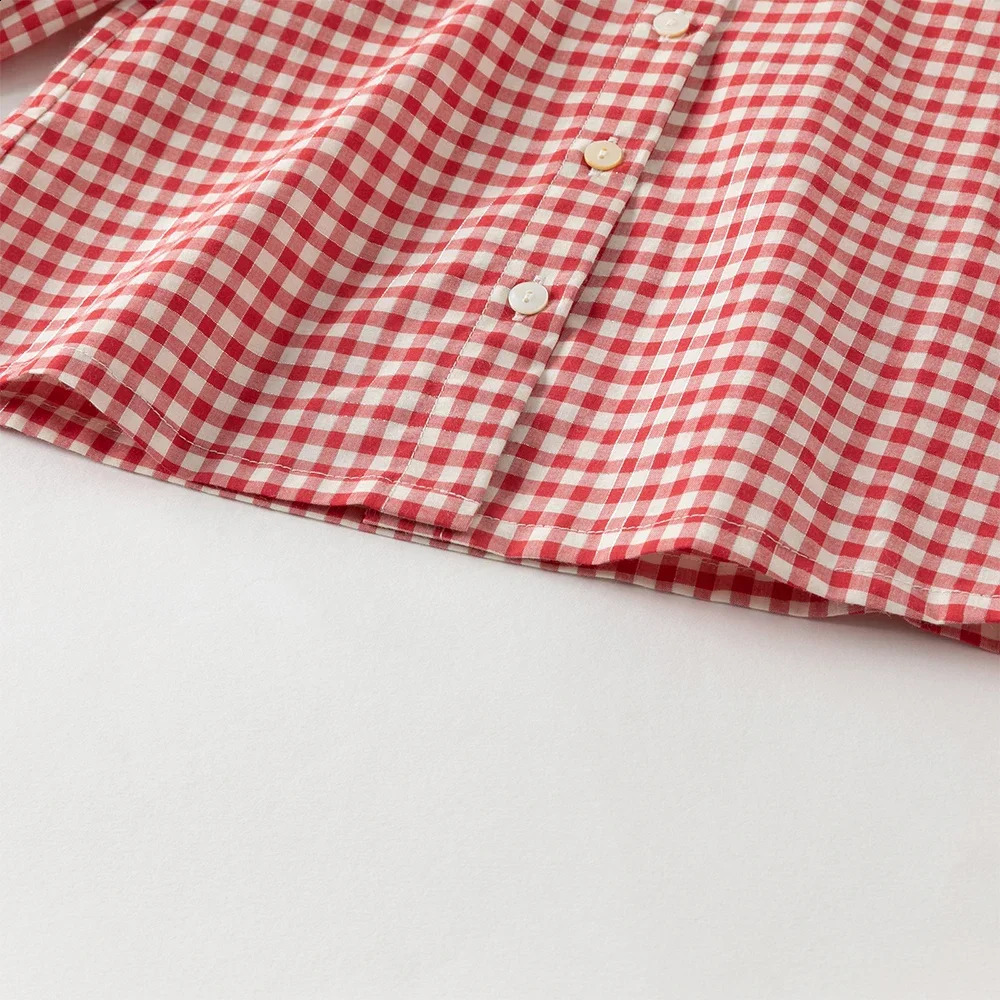 Dave Bella Childrens Red White Plaid Shirt Clothes Autumn Girls Baby Fashion Casual Pure Cotton Top Outdoor Party DB3253344 250812