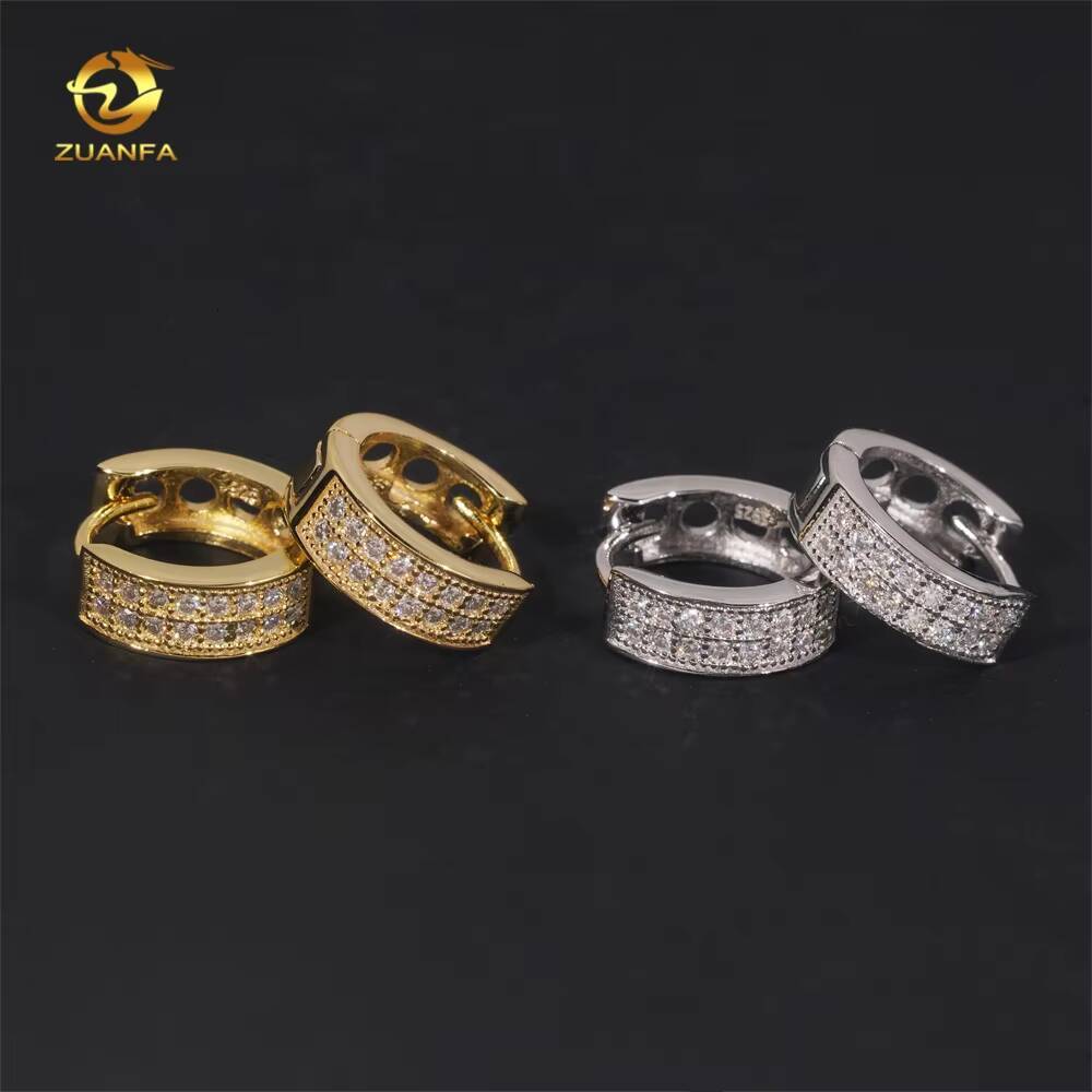 Tested with a tester, two rows of hoop ice crystal silicon hip-hop 925 silver earrings