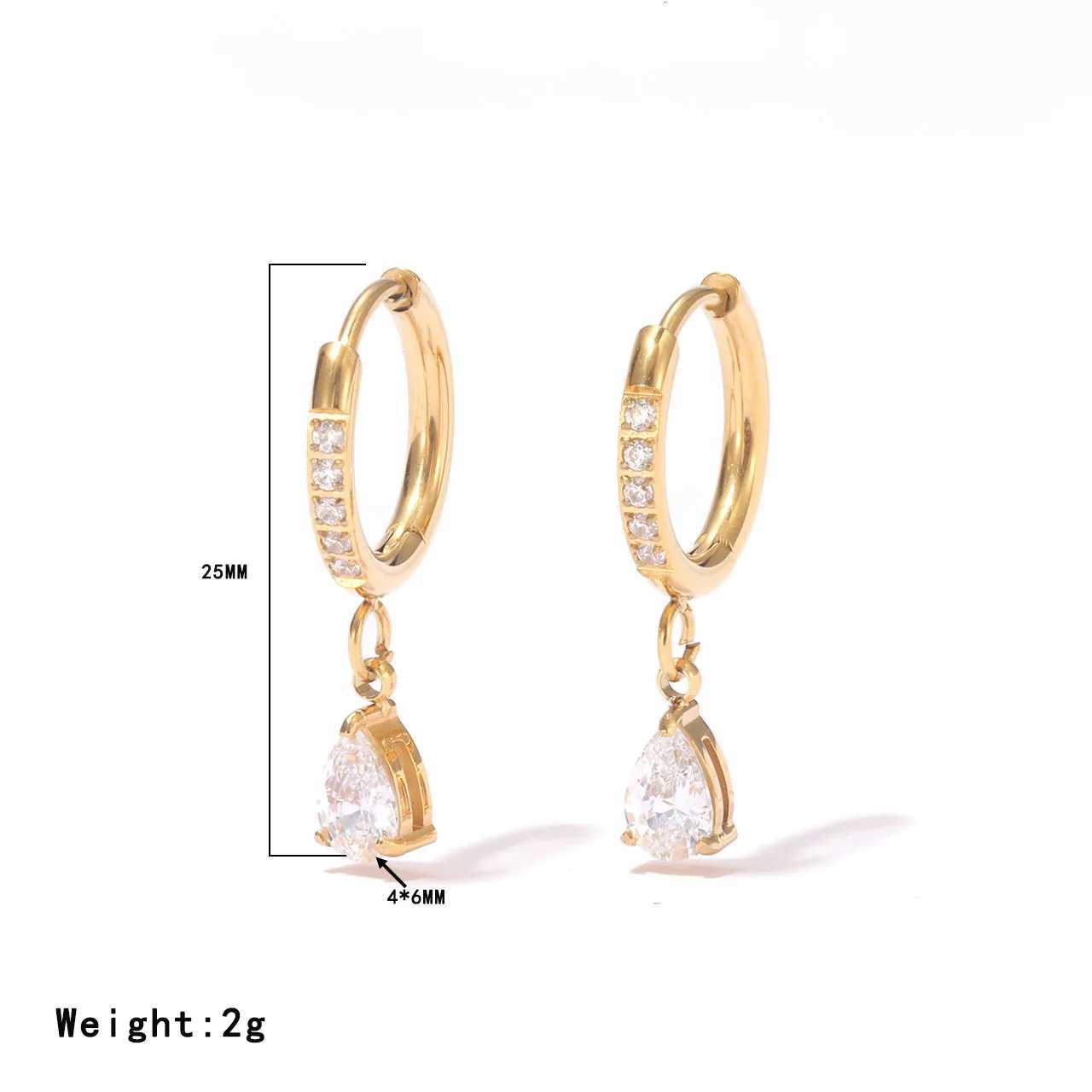 Delicate Shiny Inlaid Zircon Water Droplets Stud Earrings 18K Golden Plated Stainless Steel High Quality Waterproof Jewelry Y250812