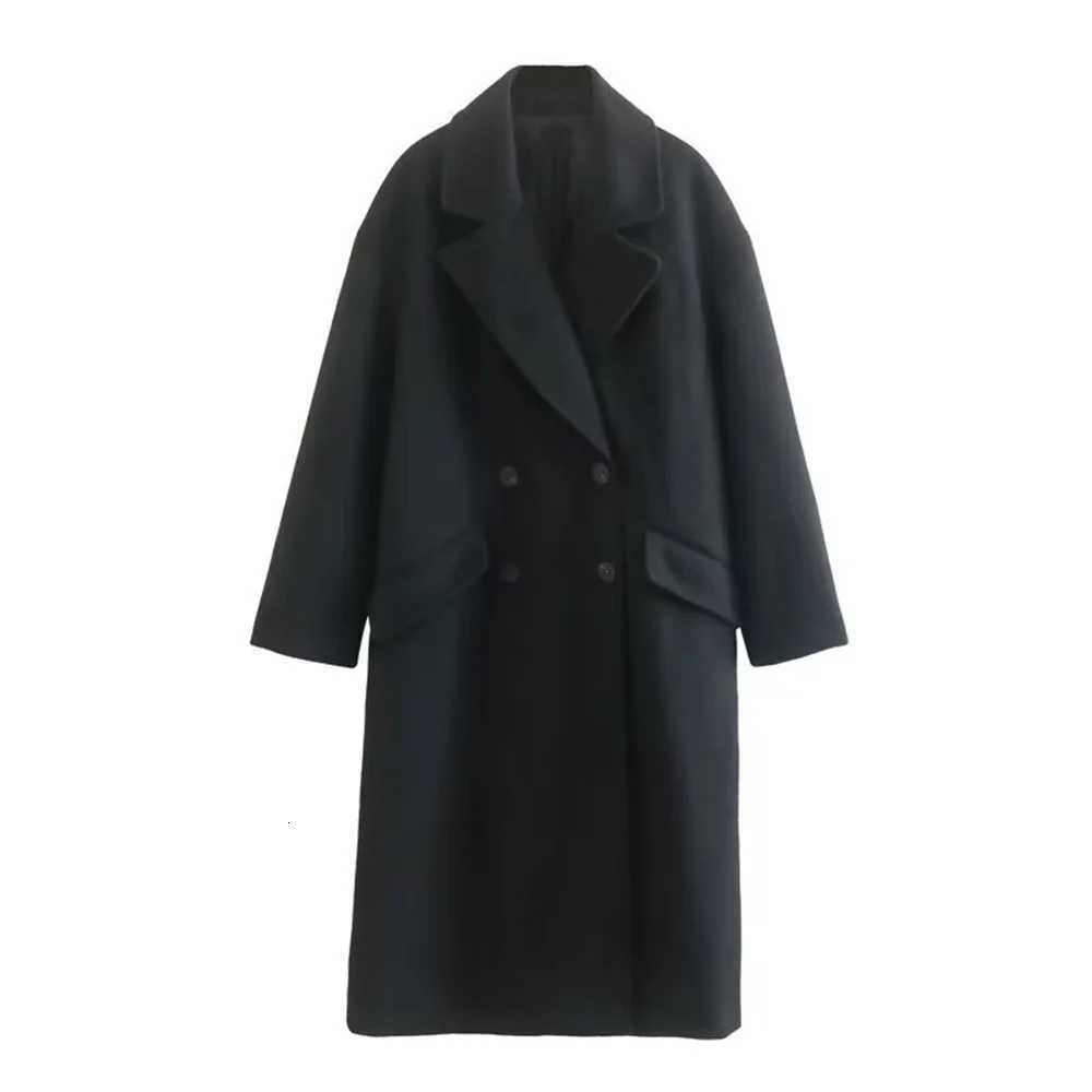 2023 Winter New Product Womens Fashion and Casual Versatile Flip Collar Double-breasted Button Long Woolen Coat Z250813