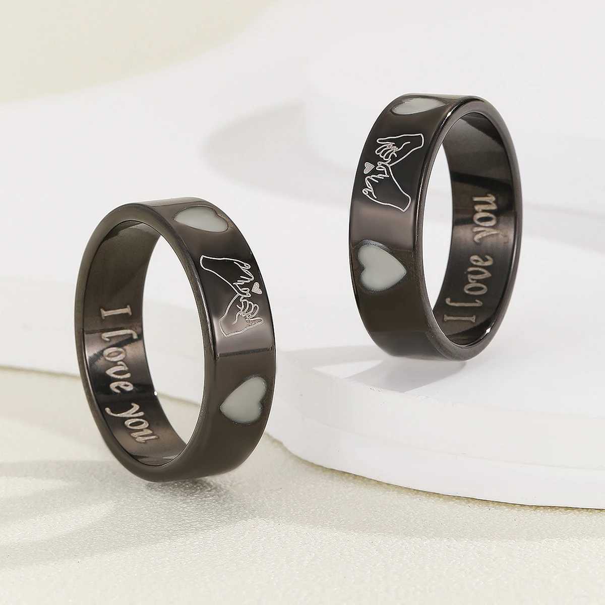 2 pieces/set luminous love hook couple ring Ladies fashion love promise ring W250812