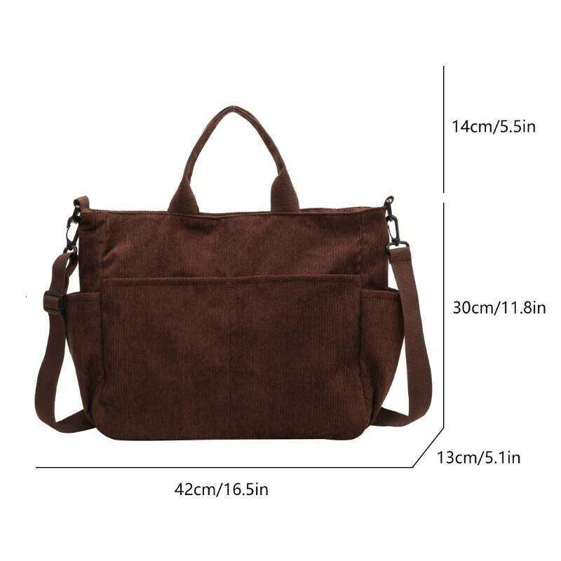 Simple Color Multi Pocket Corduroy Tote Bag Large Capacity Casual Backpack Suitable For Outdoor Travel Commuting Work Handbags