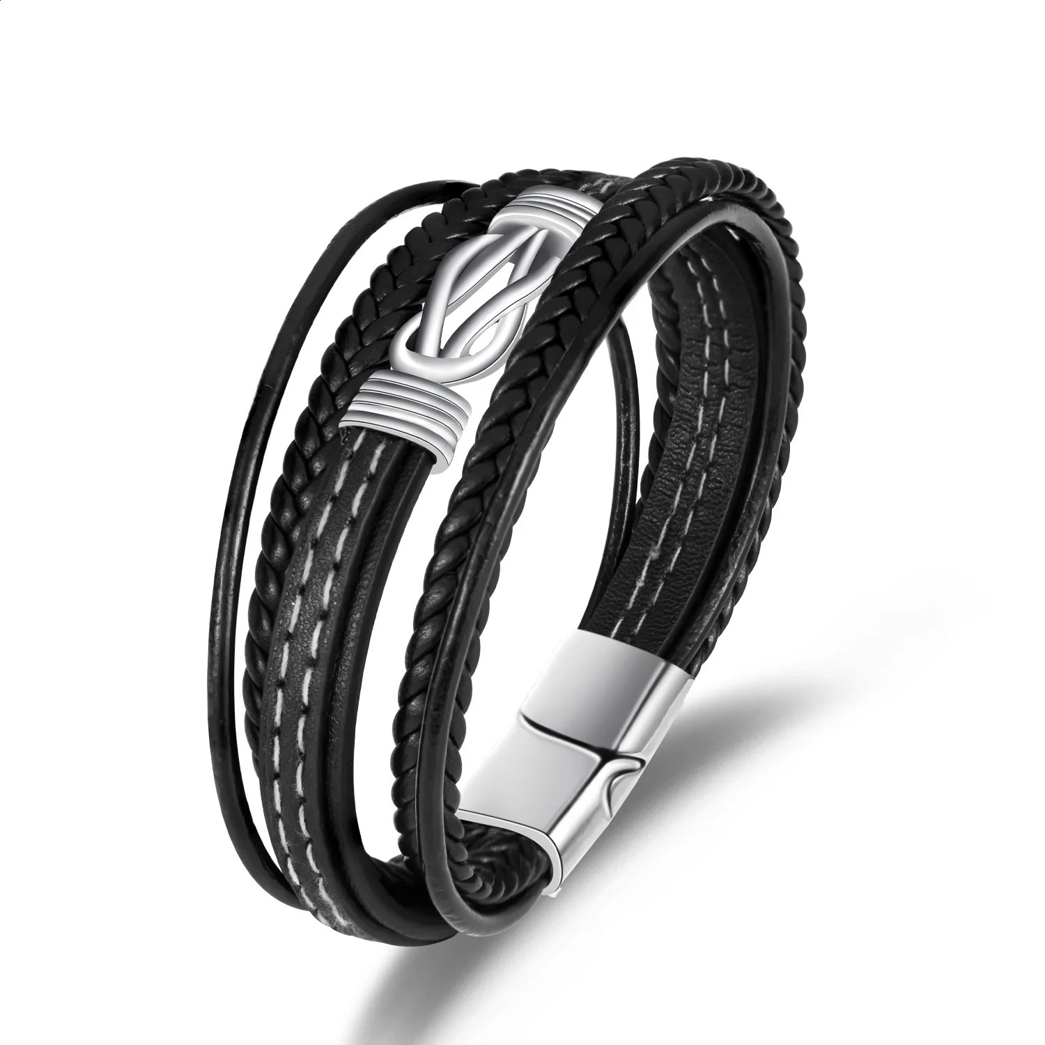 n Wireless Symbol Leather Bracelet Mens Personalized Retro Multi-layer Genuine Leather Bracelet for Men and Women 250812
