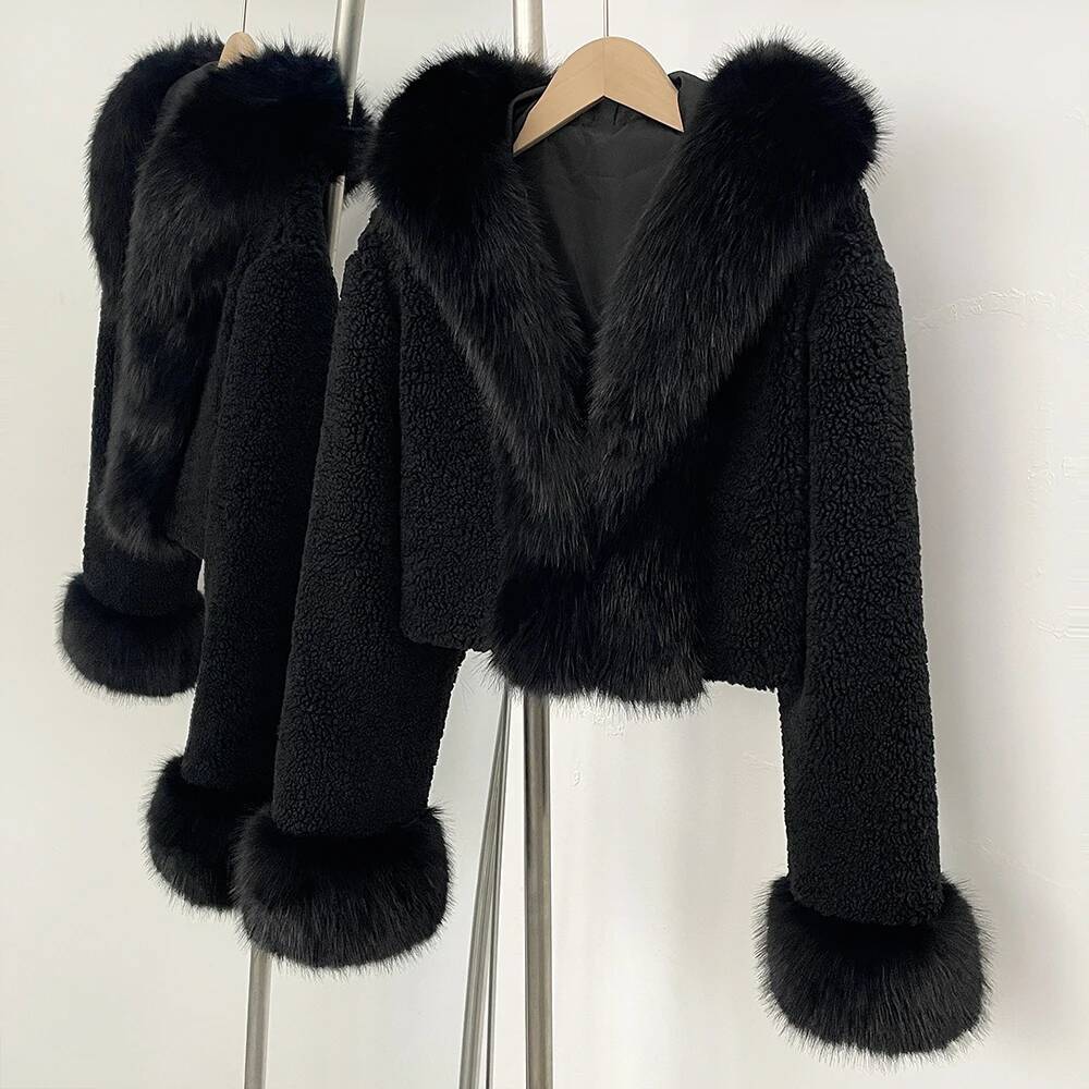 Short Faux Lamb Jacket Female New Fashion Autumn Warm Thick Artificial Winter Clothing Women Hooded Fake Fox Fur Coat