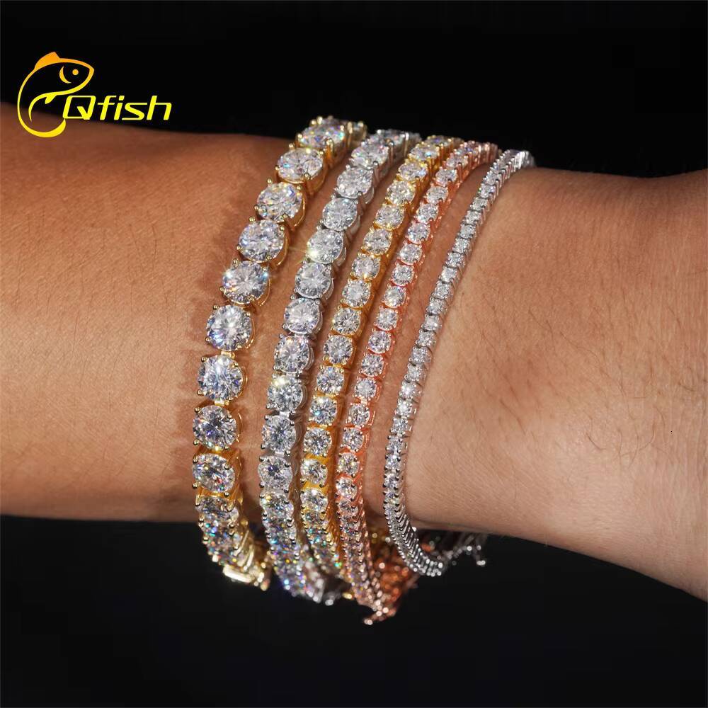 Hip Hop 2mm 3mm 4mm 5mm 925 Sterling Silver Iced Out VVS Moissanite Diamond Cluster Tennis Chain Bracelet Necklace