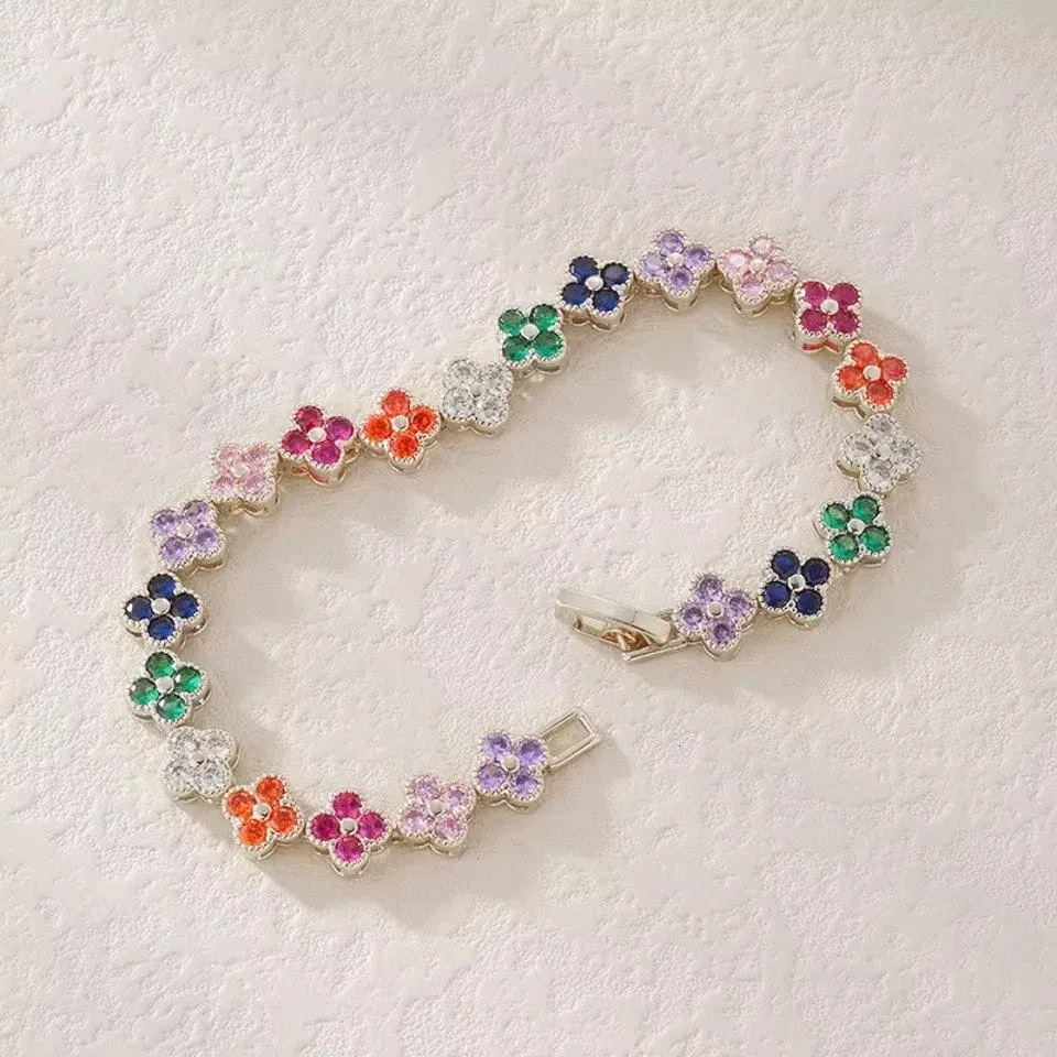 UILZ 1pc Rainbow Colorful Clover Zircon Bracelet Fashion Charm Gorgeous Charm Exquisite Cute Sweet Shining Crystal Jewelry Gift 250808