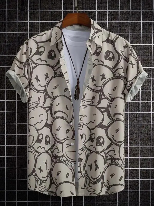 Fashion Print Shirt Mens Seaside Quick Dry Summer Leisure Short Sleeve Top Holiday Clothing 250804