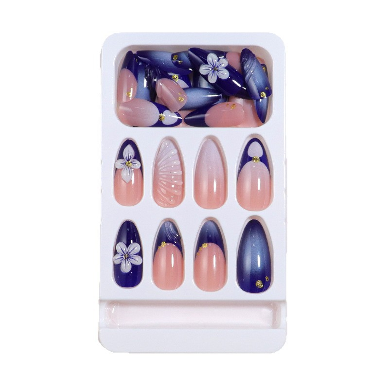 2025 Trendy Handmade Medium Al Press On 10Pcs 3D Blue Flower Design False Nails with Adhesive Glue & Nail File Set X250814