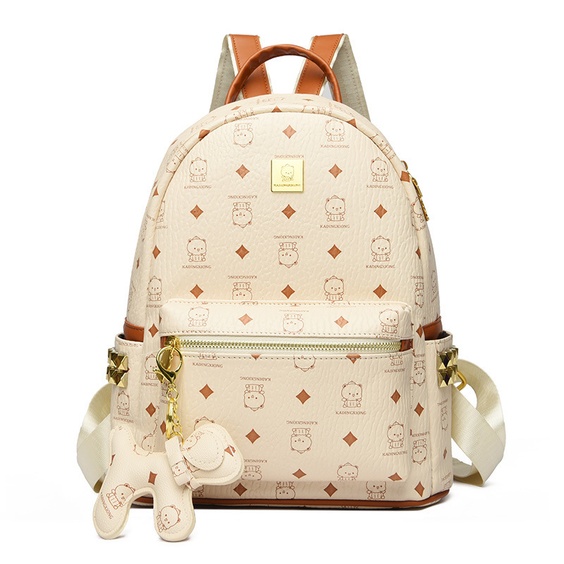 Designer Luxury Bear Men's And Women's Backpacks, Fashionable PU Retro Classic Printed Backpacks, Multi-purpose Girls' Backpacks