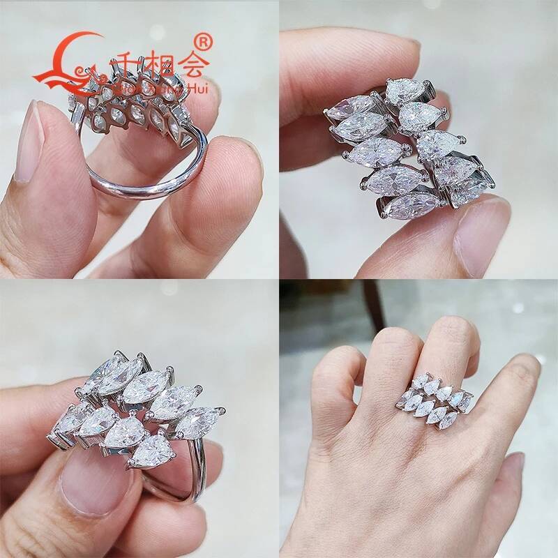 17.5mm pear marquise two rows Sterling 925 Silver Moissanite Ring Men women Diamonds Male fine Jewelry gitf wedding